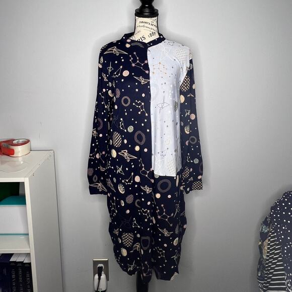 Hale Bob (XS) Celestial Knit Constellation Button Front Pajama Sleep Dress Shirt - Picture 9 of 9